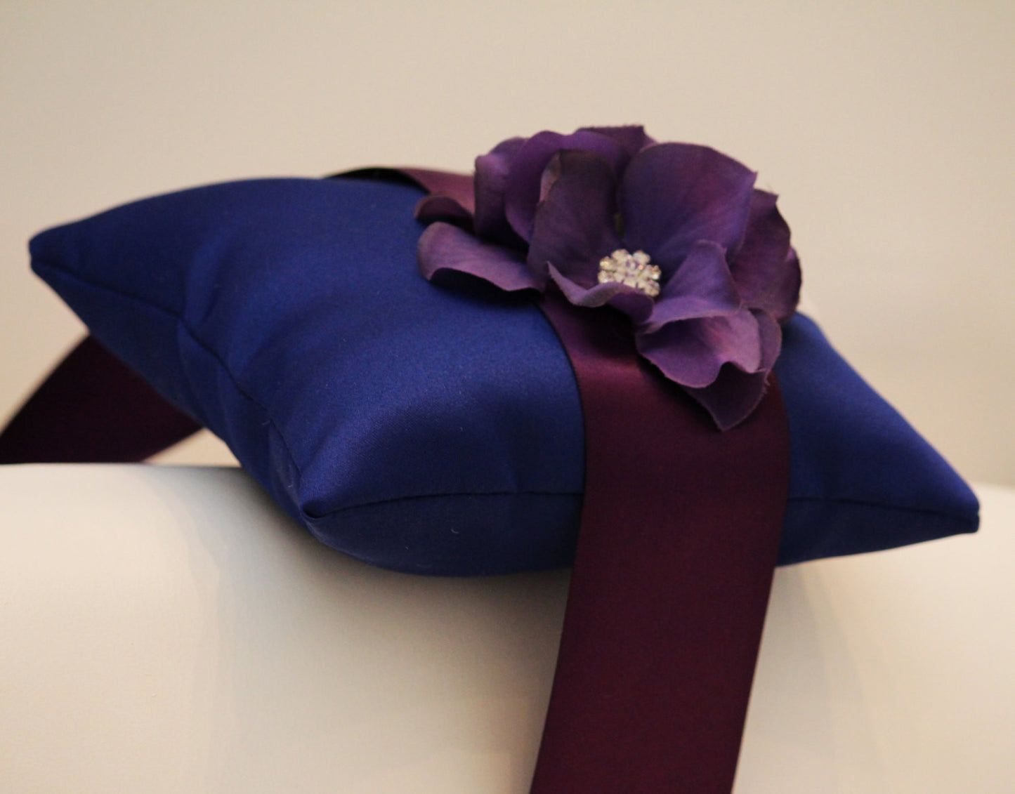 Purple Blue Pillow Wedding Ring for Dogs, Purple Flower on Blue Pillow with Rhienstone, Wedding Dog Accessory, Ring Bearer Pillow , Wedding dog collar