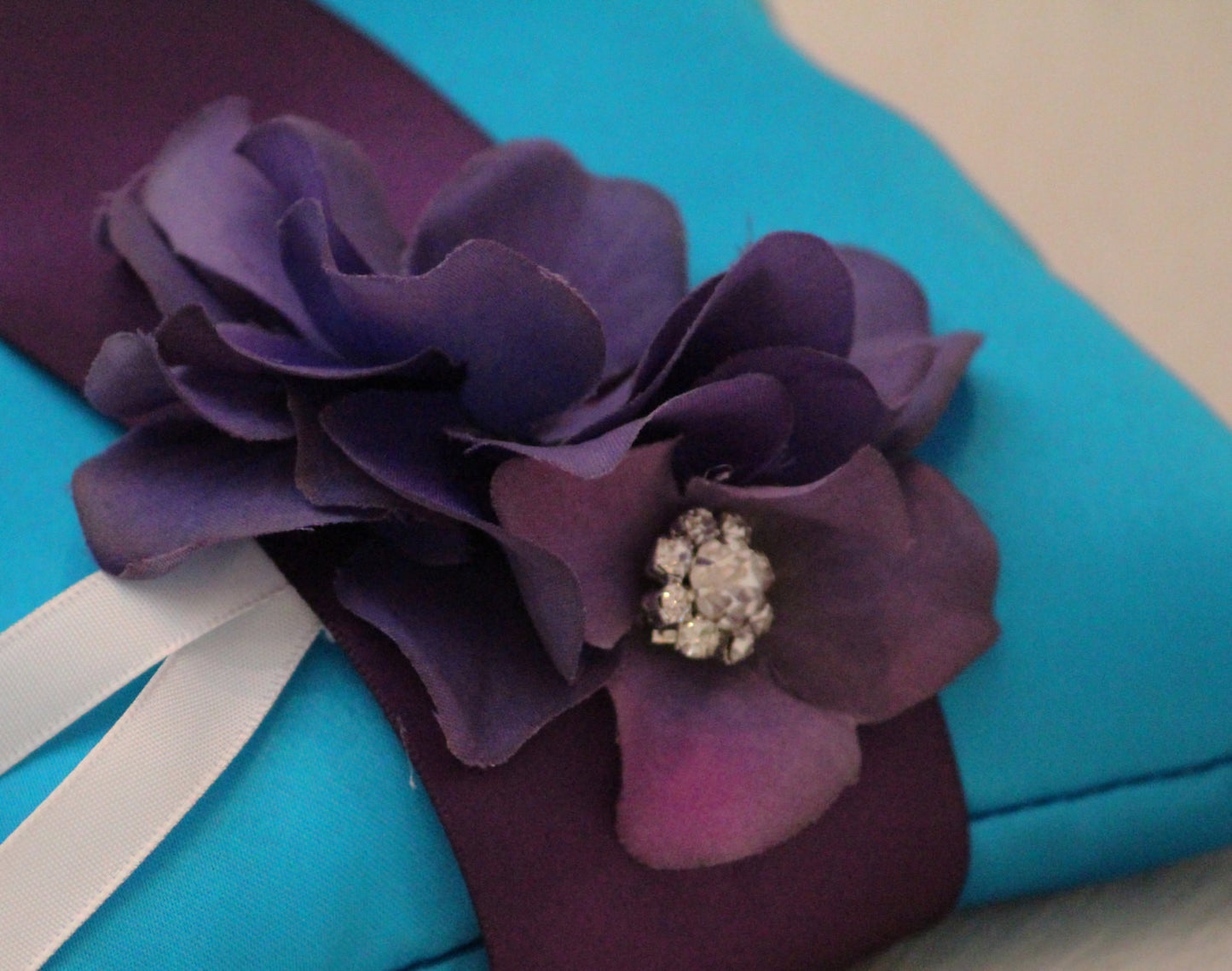 Turquoise Pillow Wedding Ring for Dogs, Purple Flower with Rhienstone, Bearer , Wedding dog collar