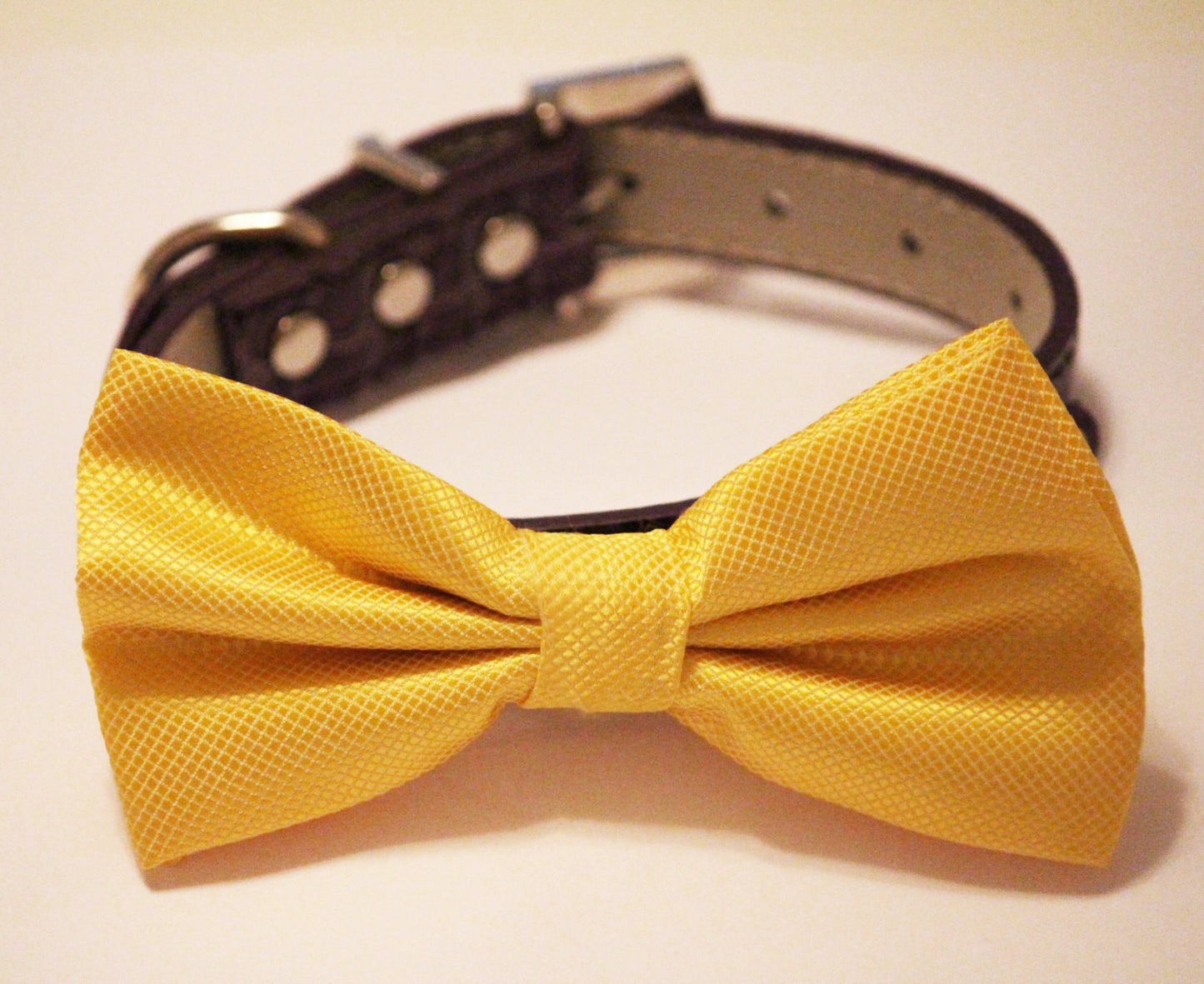 Yellow Dog Bow Tie  with high quality purple leather, , Purple Yellow Wedding accessories , Wedding dog collar