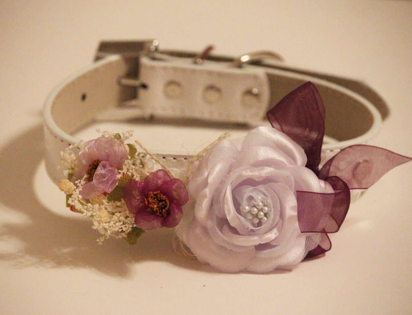 Purple Wedding Dog Collar,  Floral dog collar, High Quality Leather Collar, Pet Wedding Accessory , Wedding dog collar