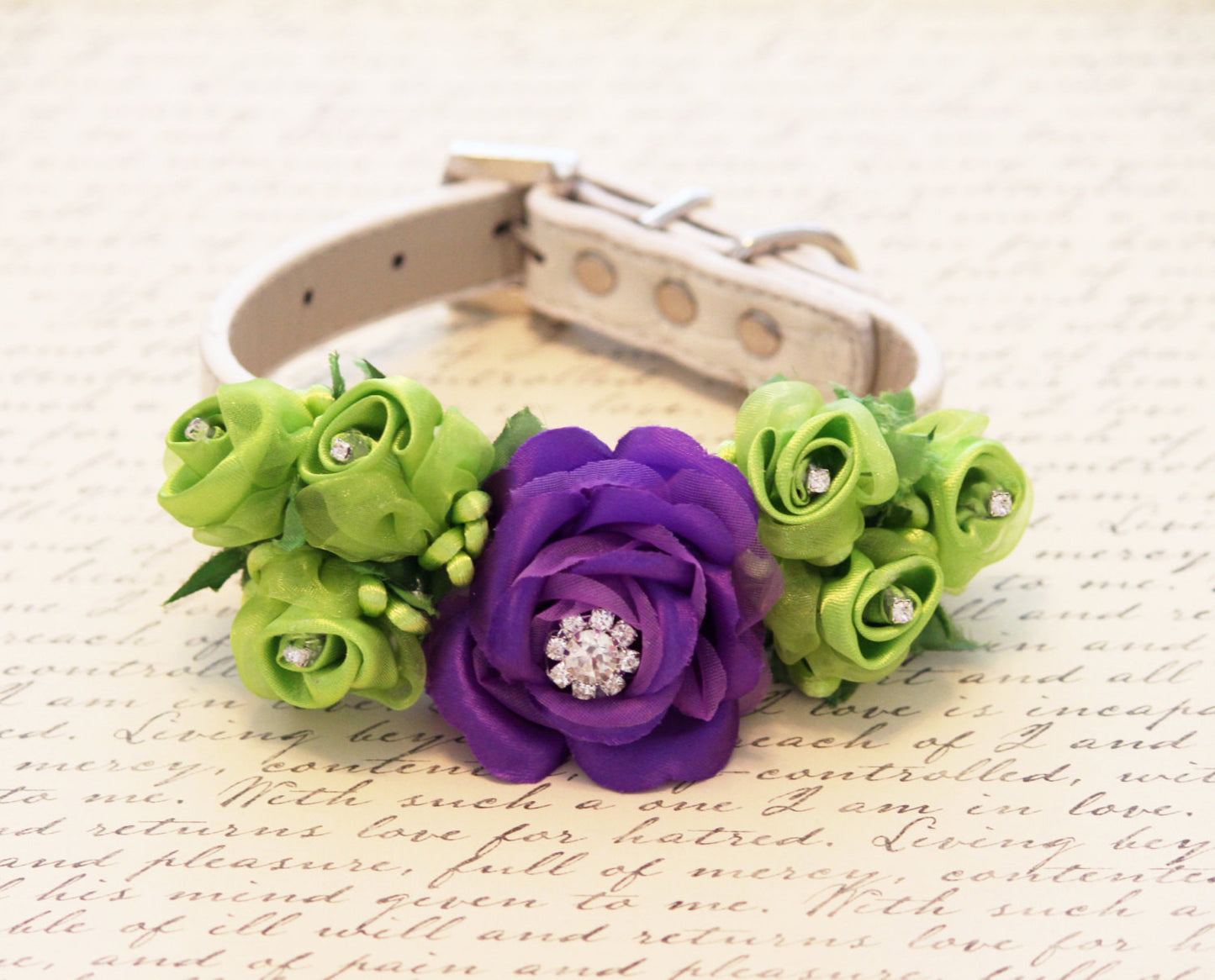 Purple Light Green Wedding Dog Collar, Floral Wedding Dog Accessory , Wedding dog collar