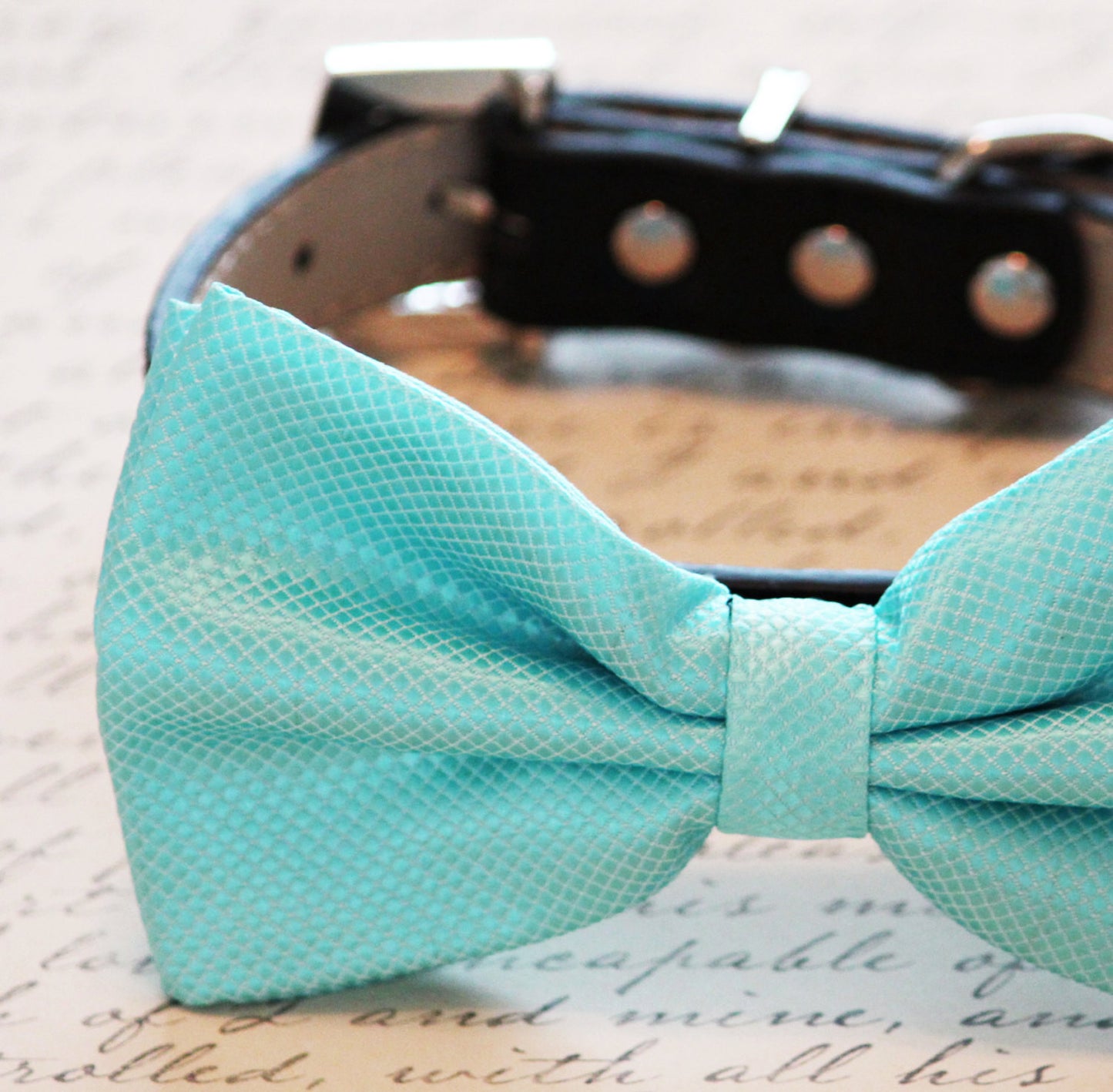 Light Blue Dog bow tie collar, Handmade , Wedding dog collar