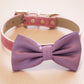 Purple wedding dog collar,  Purple Dog Bow tie with High Quality Pink Leather Collar, Cute pink dog bow tie, Love Purple , Wedding dog collar
