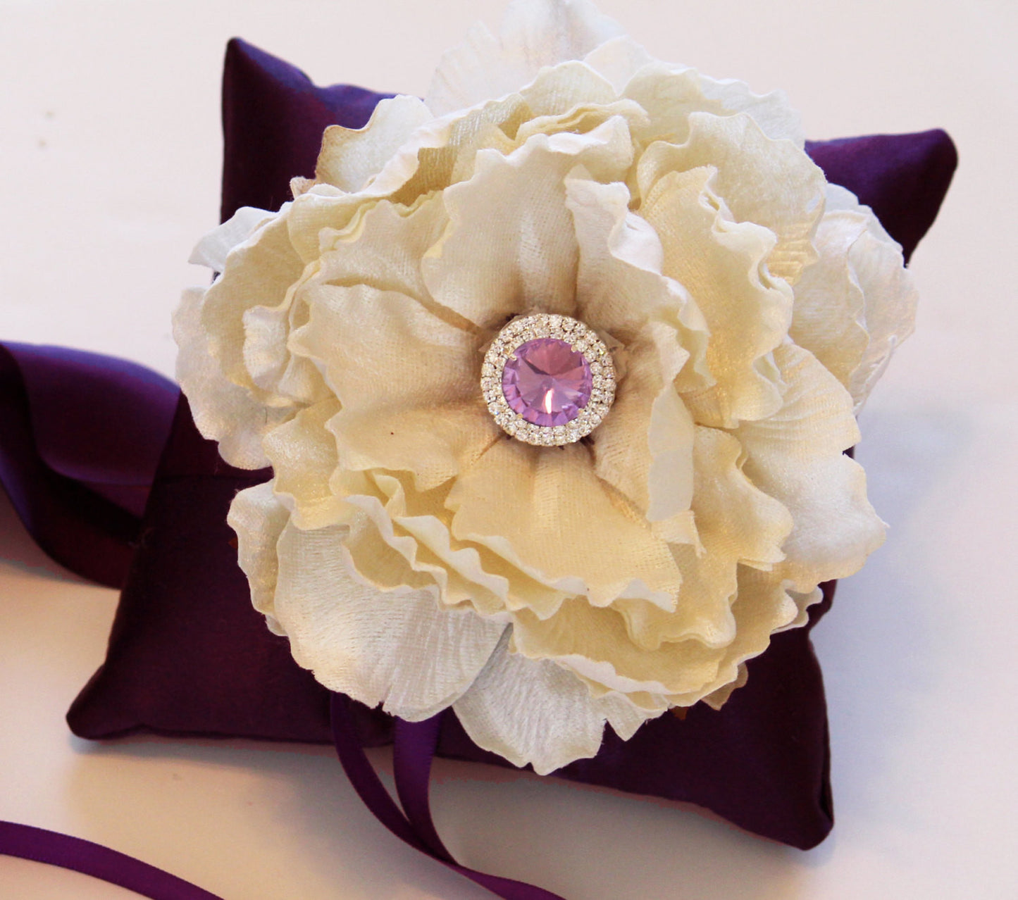 Purple Ivory  Ring Pillow , Pillow attach to dog collar , Wedding dog collar