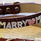 MARRY ME, Dog Collar, Brown Leather dog Collar with Marry me letters and Yellow Flower ,Proposal Idea , Wedding dog collar