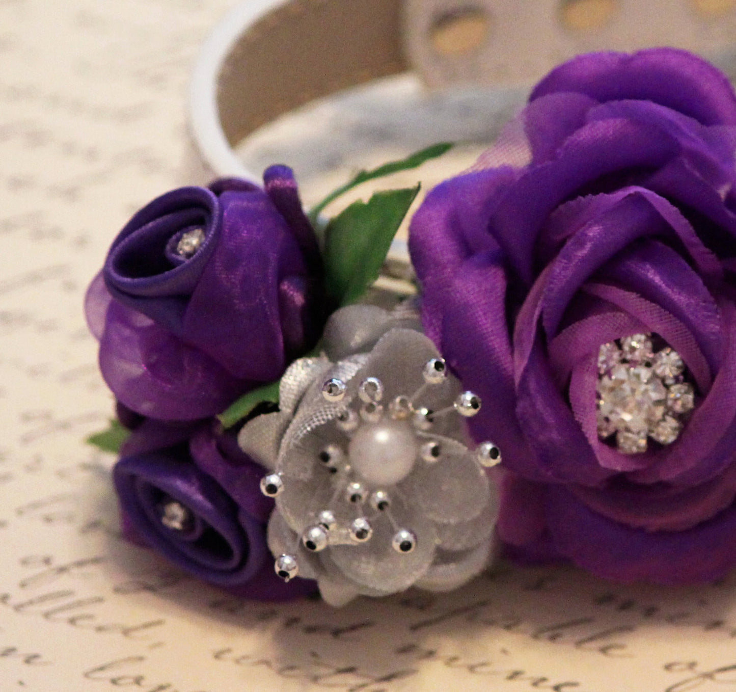 Purple Silver Wedding Floral Dog Collar, Dog Lovers, Purple and Silver , Wedding dog collar