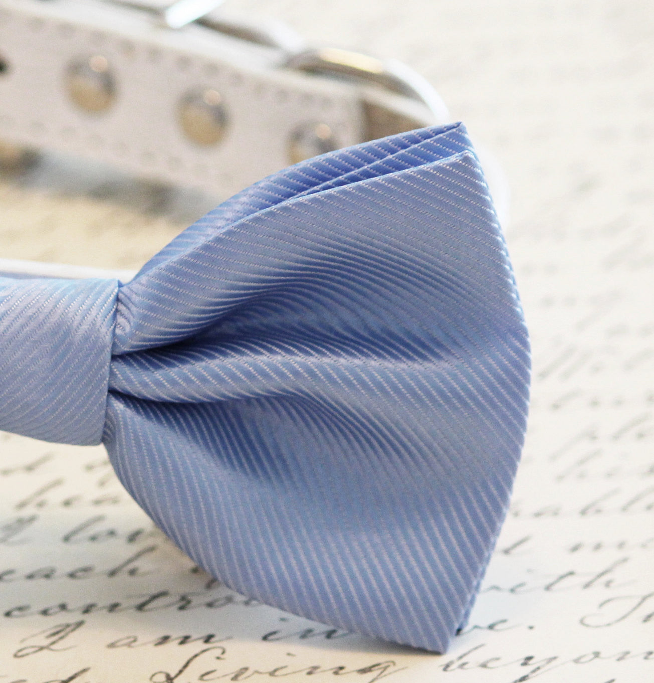 Blue Dog Bow Tie , High quality leather and Fabric, Wedding Dog Collar-Blue wedding accessory. Sky , Wedding dog collar