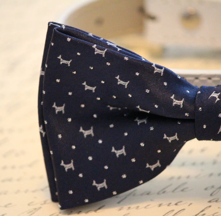Navy Blue Dog Bow Tie -High quality leather and Fabric- Navy Wedding accessory, Navy Blue, Cute wedding gift , Wedding dog collar