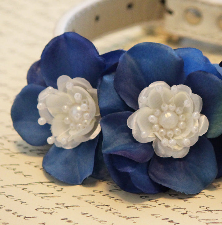Blue Floral Dog Collar,  High Quality Collar - Wedding dog accessory, Some thing blue, Blue Touch , Wedding dog collar