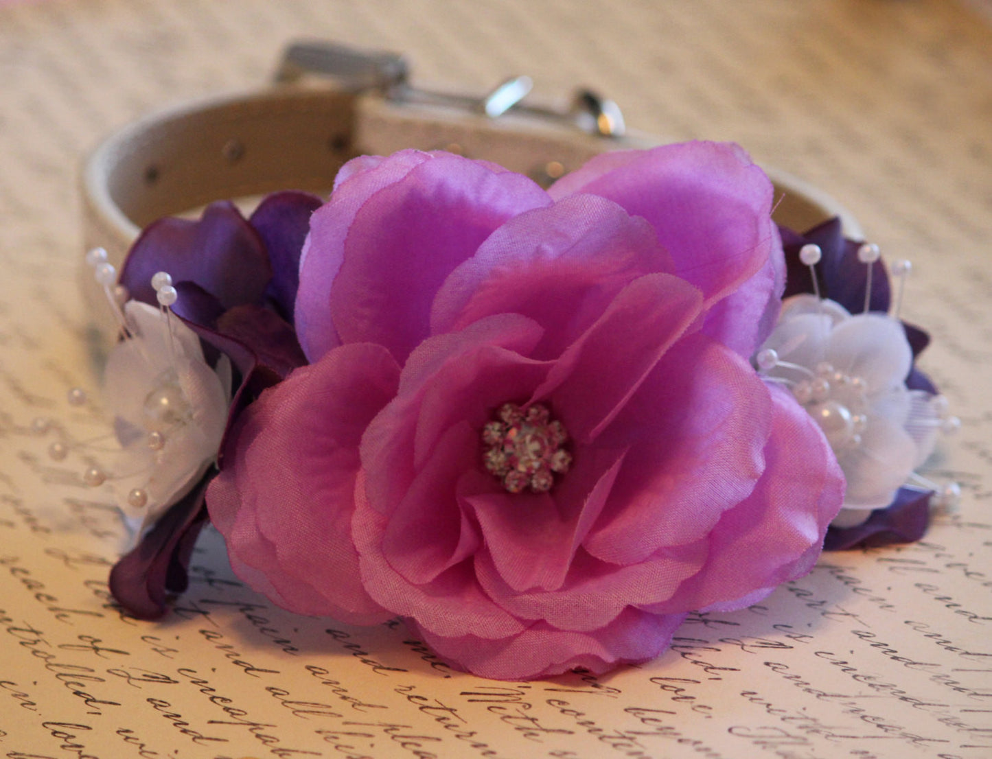 Purple floral dog collar , Wedding dog collar