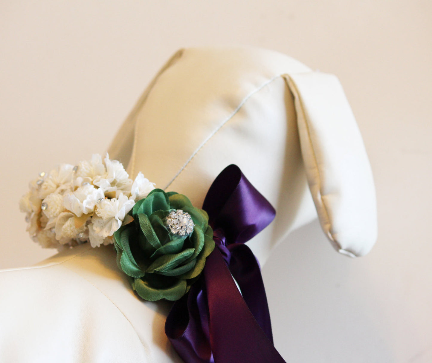 Green and Eggplant Floral Dog Collar Wedding accessory, Floral pet Wedding , Wedding dog collar