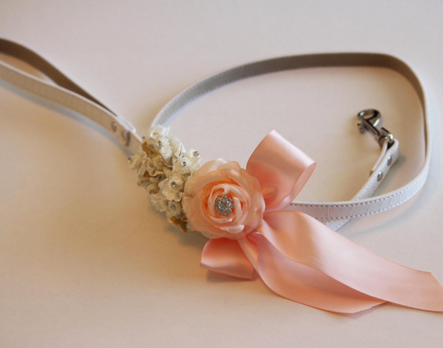 Peach Floral dog Leash, Wedding accessory, High quality Leather, Peach wedding accessory, Dog Leash , Wedding dog collar