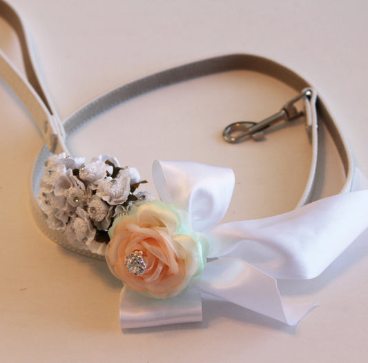 White Peach and Mint wedding dog Leash, Wedding accessory , Wedding dog collar