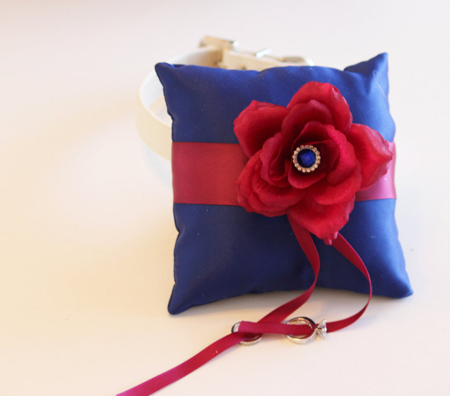 Royal Blue Raspberry Ring Pillow, Ring Pillow to Leather Collar , Wedding dog collar