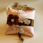 Pink and Brown Ring Pillow,Ring Pillow attach to Collar , Wedding dog collar
