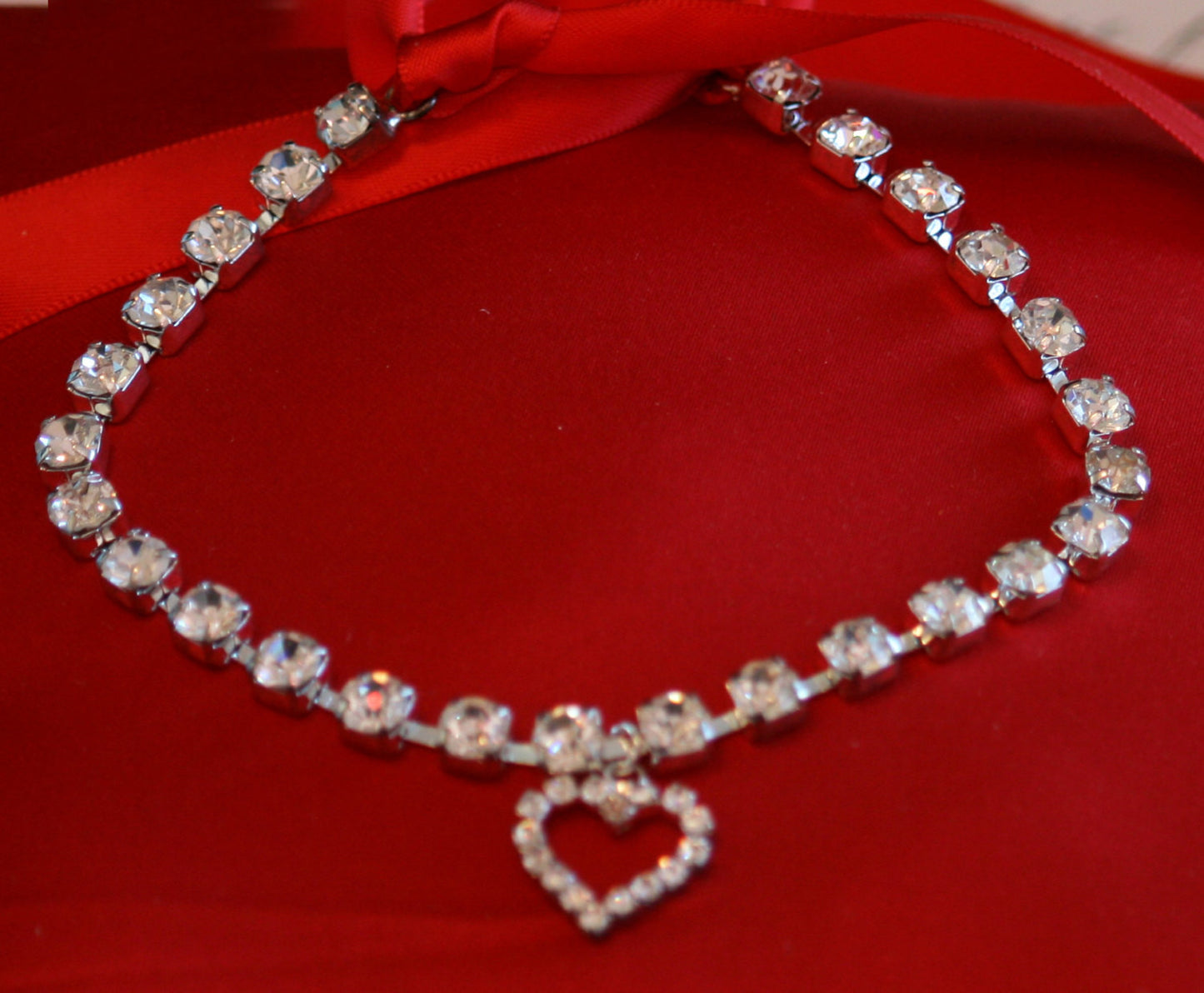 Dog jewelry- Rhinestone Pet wedding accessories, Dog jewelry with charm, Heart Charm. Cat jewelry , Wedding dog collar