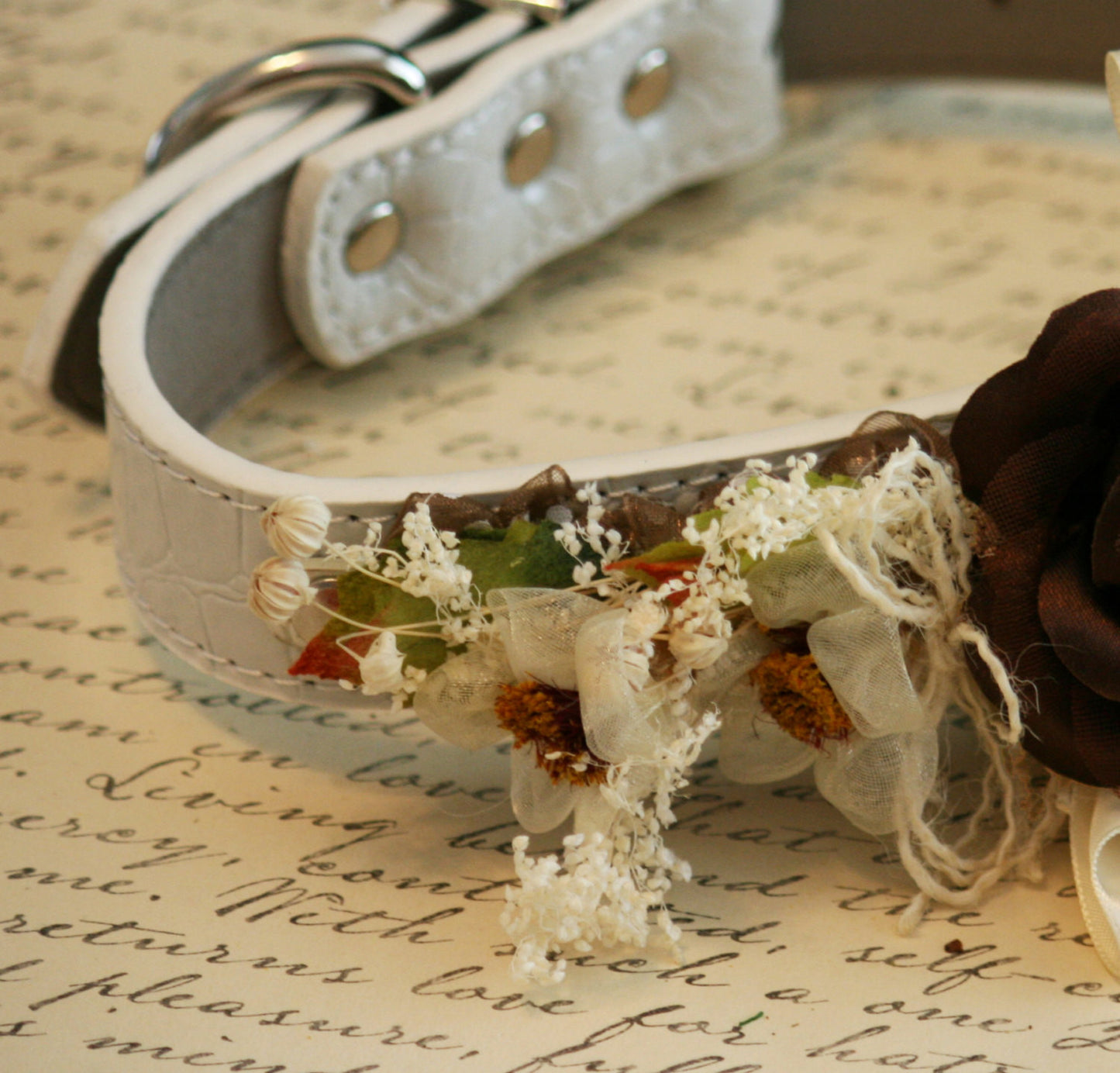 Floral Dog collar, Country rustic Pet Wedding, Neutral, Country Western Wedding , Wedding dog collar