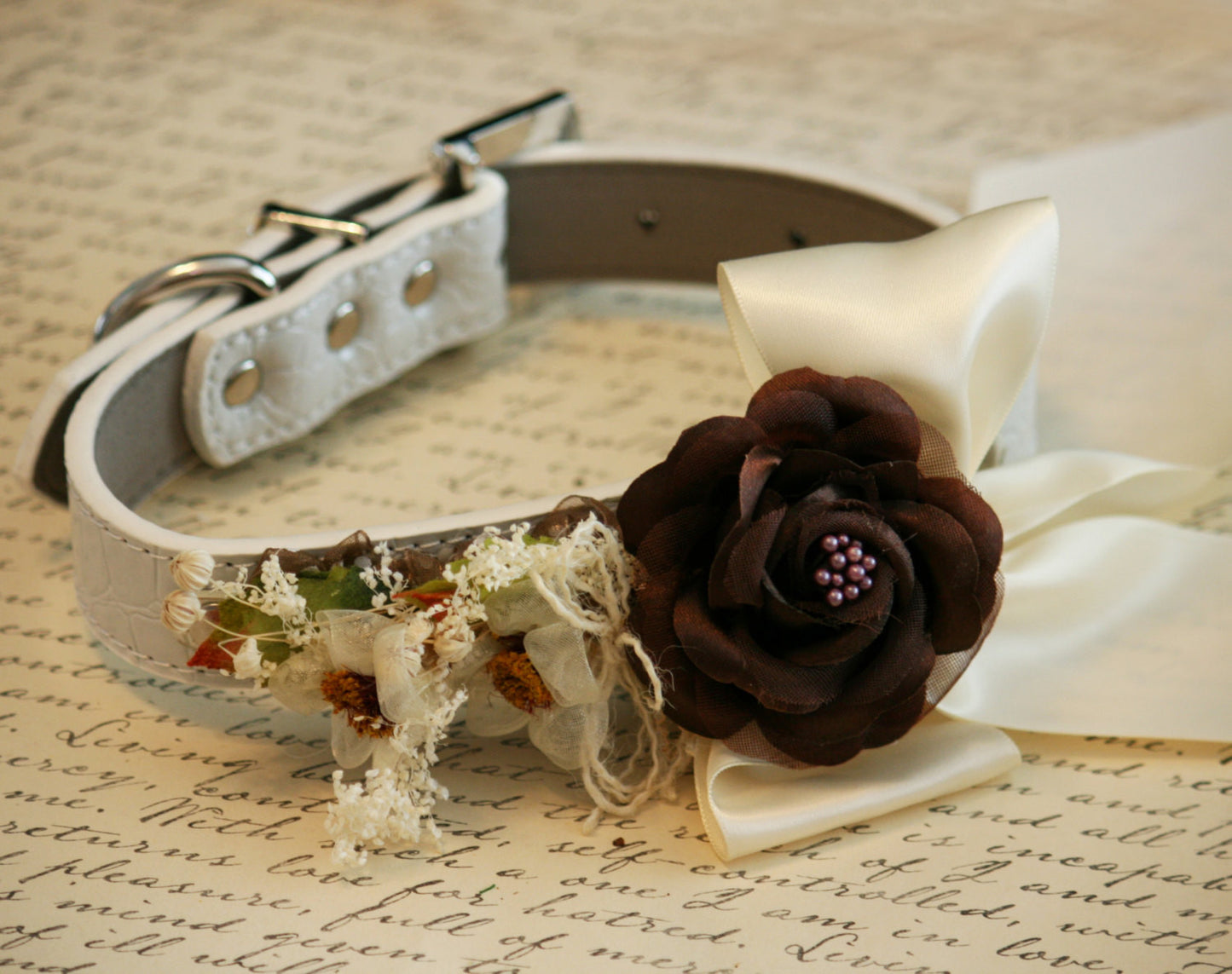 Floral Dog collar, Country rustic Pet Wedding, Neutral, Country Western Wedding , Wedding dog collar