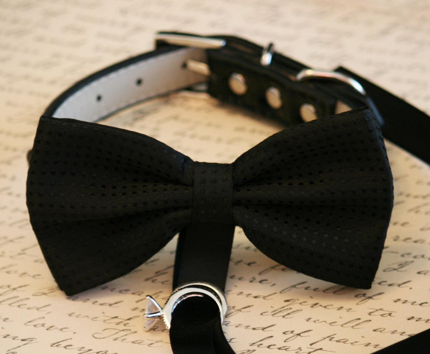 Black Dog Bow Tie, Dog ring bearer, Pet Wedding accessory , Wedding dog collar