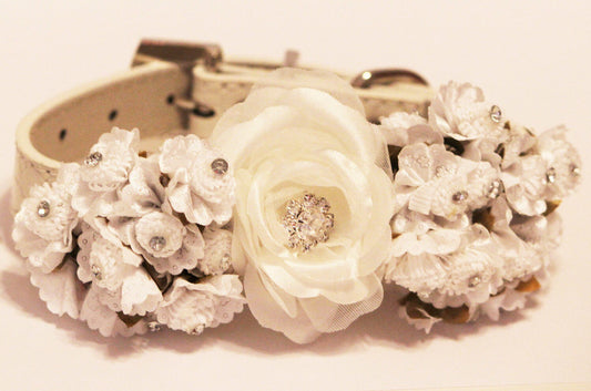 White Wedding Dog Collar with white flowers, Chic, floral wedding ideas , Wedding dog collar