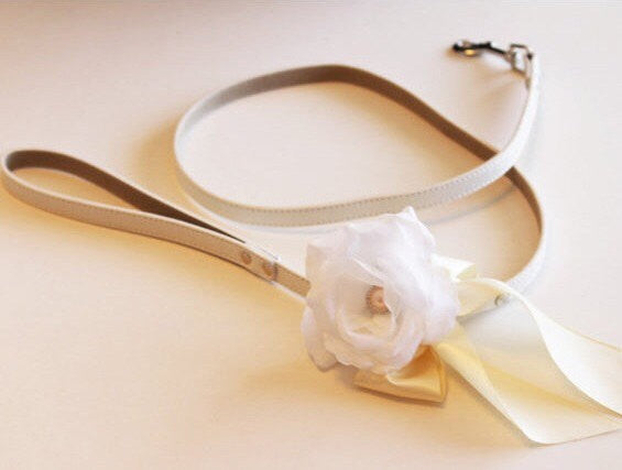 White Leather Leash, White Wedding accessorry, High quality, White Ivory Custom dog Leash , Wedding dog collar