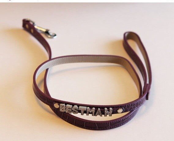 Purple Leather Leash, Best Man Wedding accessorry, High quality, Purple Dog leash with bling , Wedding dog collar
