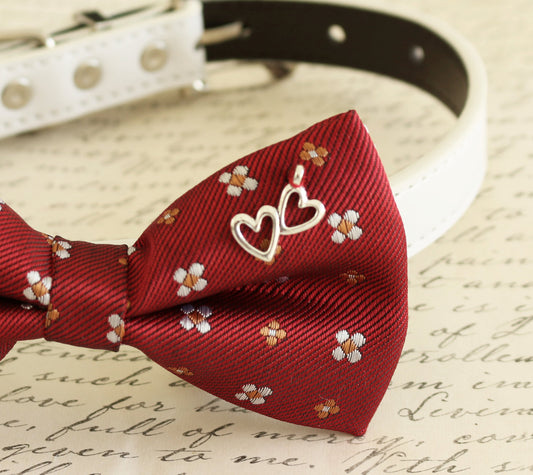 Red Dog Bow tie attached to collar, charm, birthday gift, Red wedding accessory , Wedding dog collar