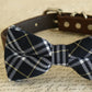 Navy Plaid Dog Bow Tie attached to collar, Dog gift, Pet accessory, Navy wedding , Wedding dog collar