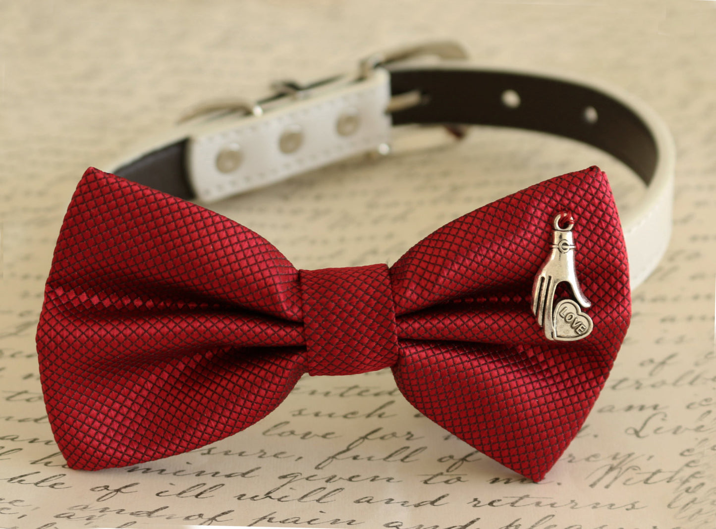 Red Dog Bow tie collar, Love charm, Dog birthday, pet wedding , Wedding dog collar