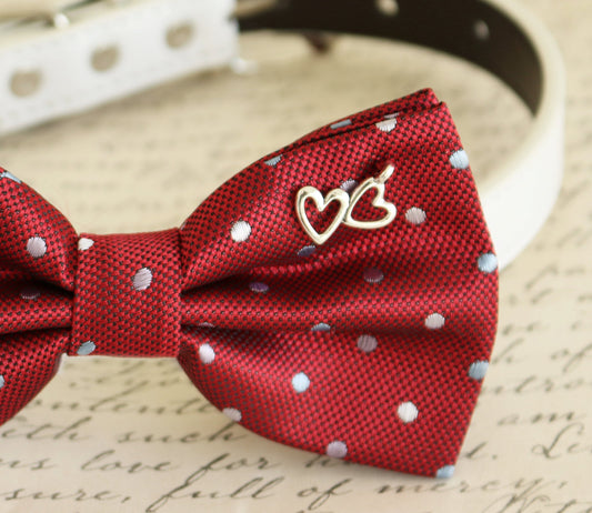 Red Bow tie attached to dog collar, heart, Dog birthday, wedding , Wedding dog collar