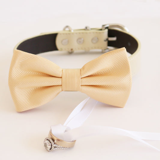 Ivory cream bow tie collar Leather collar Dog ring bearer ring bearer bow tie adjustable handmade XS to XXL collar and bow, Proposal , Wedding dog collar