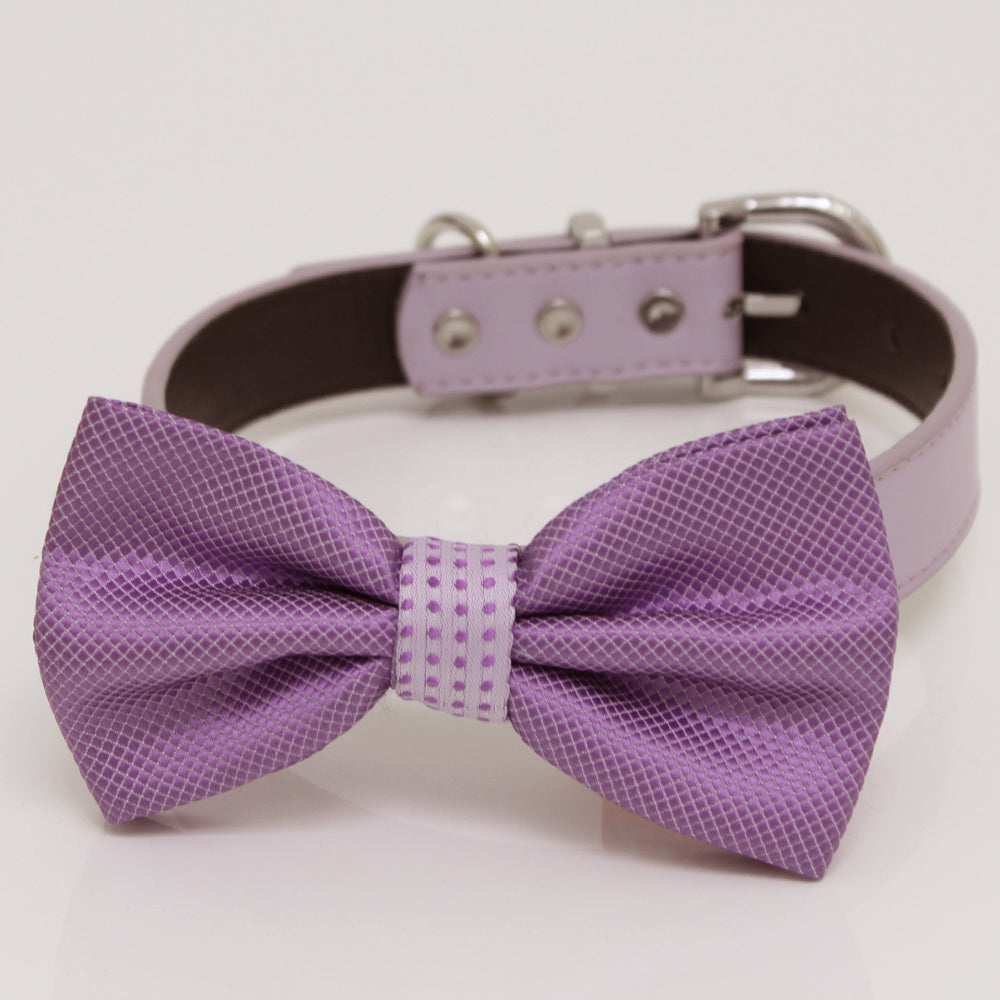 Lavender Dog Bow Tie Collar, bow attach to Gray, Brown, black, Ivory, Champagne, yellow, white or lilac leather dog collar, handmade , Wedding dog collar