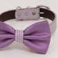 Lavender Dog Bow Tie Collar, bow attach to Gray, Brown, black, Ivory, Champagne, yellow, white or lilac leather dog collar, handmade , Wedding dog collar