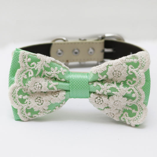 Mint Green bow tie girl dog collar, M to XXL Collar Dog ring bearer ring bearer, Handmade adjustable collar ,Mint Wedding dog collar, Handmade