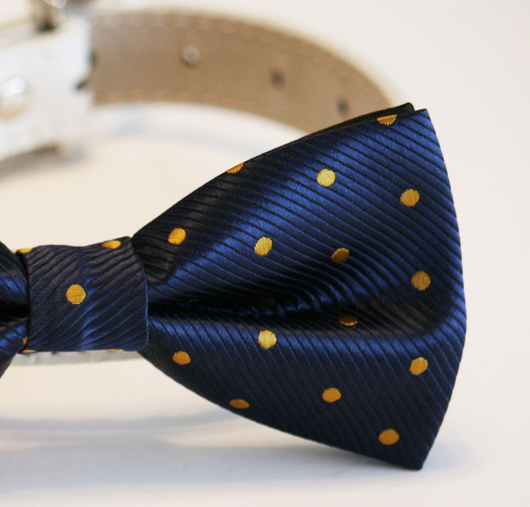 Navy and Gold Polka dots dog bow tie wedding, Dog Lovers, Dog birthday gift , Wedding dog collar