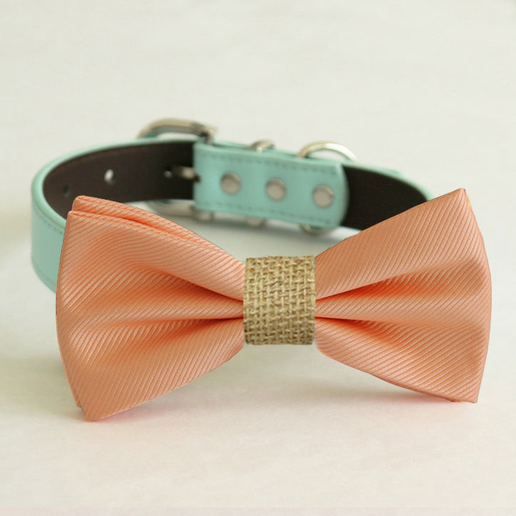 Peach bow tie collar, handmade Puppy bow tie, XS to XXL collar and bow adjustable Dog ring bearer ring bearer, Peach burlap bow tie , Wedding dog collar
