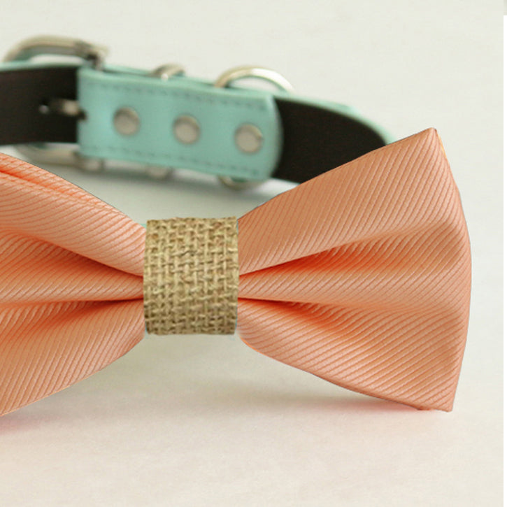 Peach bow tie collar, handmade Puppy bow tie, XS to XXL collar and bow adjustable Dog ring bearer ring bearer, Peach burlap bow tie , Wedding dog collar