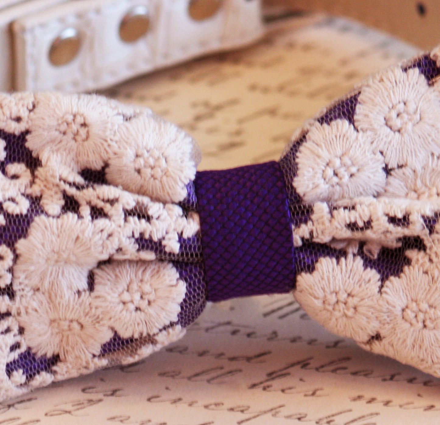 Purple lace Dog Bow Tie Collar, Purple Wedding, boho wedding collar , Wedding dog collar