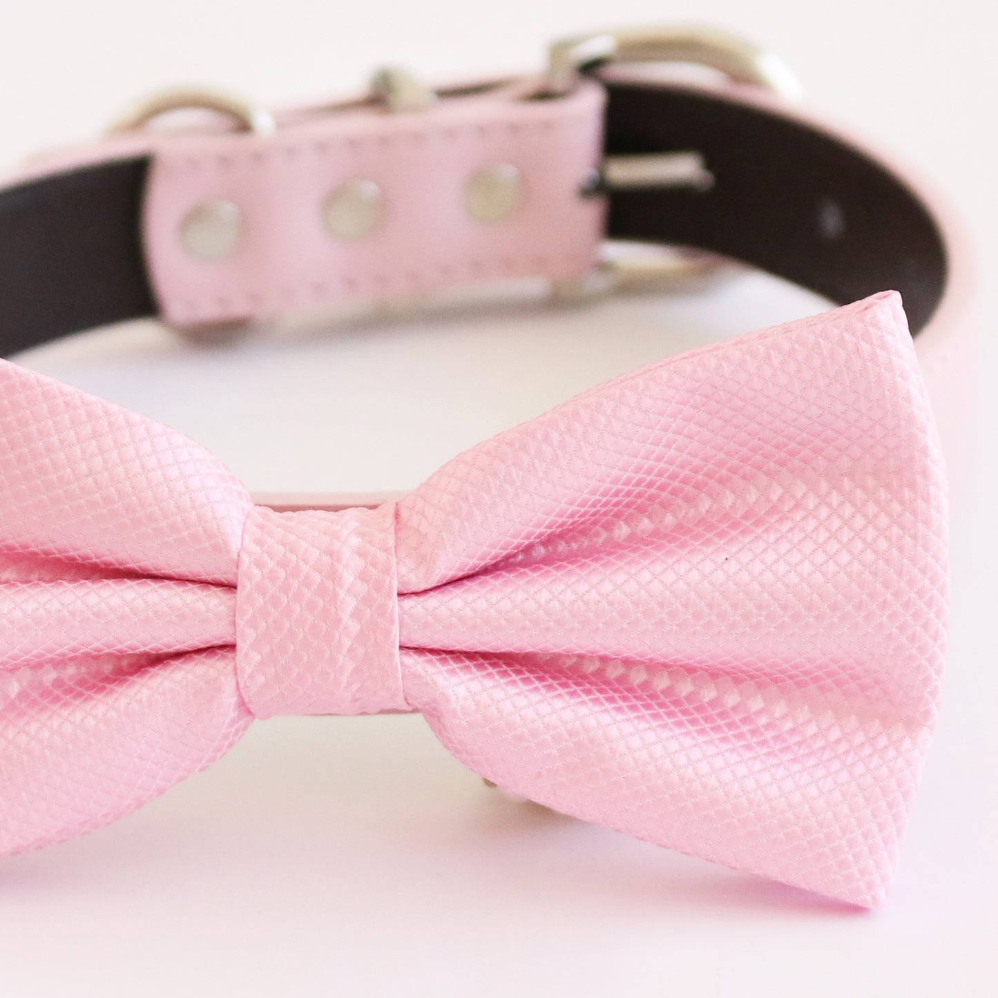 Soft pink bow tie collar XS to XXL bow tie, Puppy bow tie leather adjustable dog collar, Proposal, dog ring bearer , Wedding dog collar