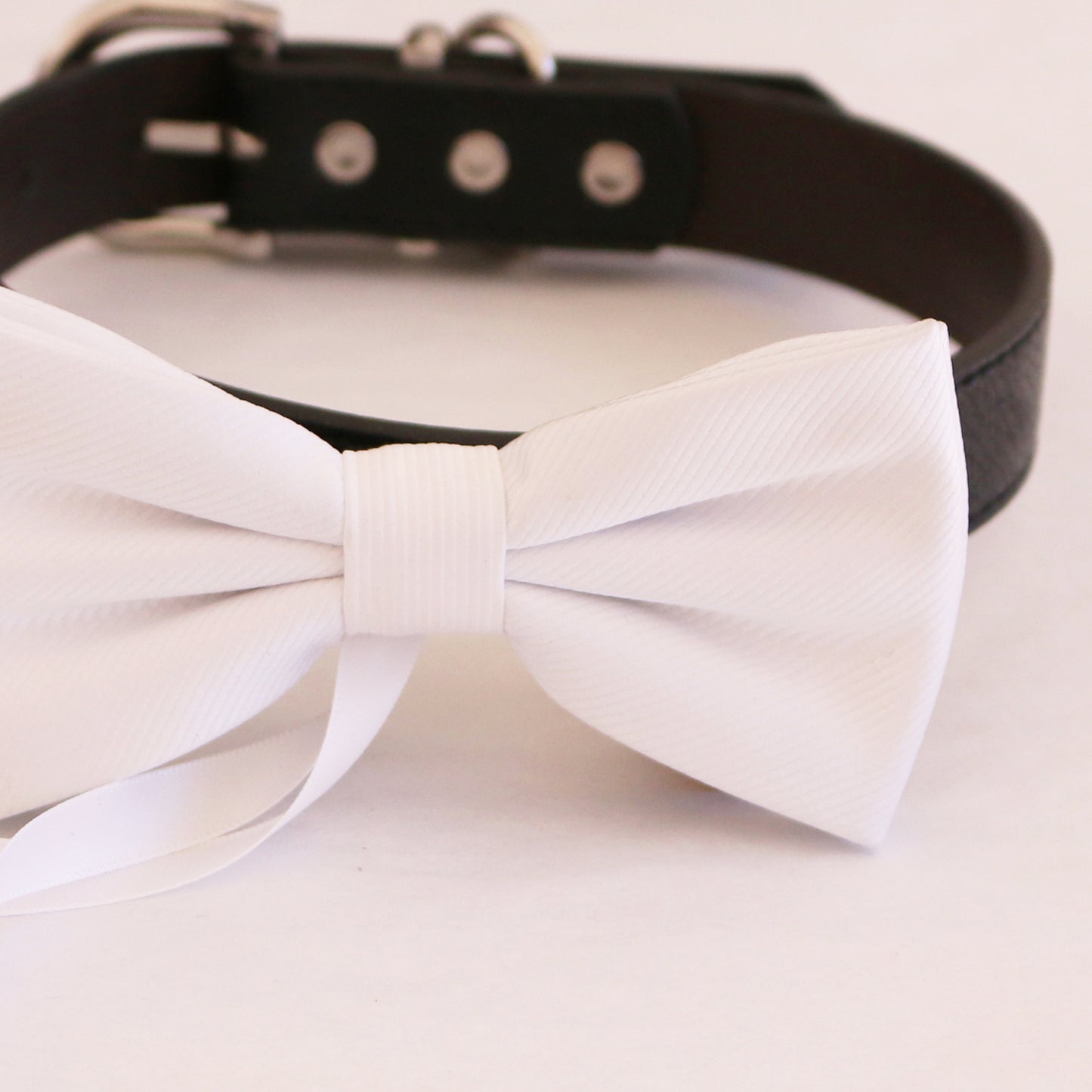 White bow tie collar Leather collar Dog ring bearer ring bearer adjustable handmade XS to XXL collar bow, Puppy, Proposal , Wedding dog collar