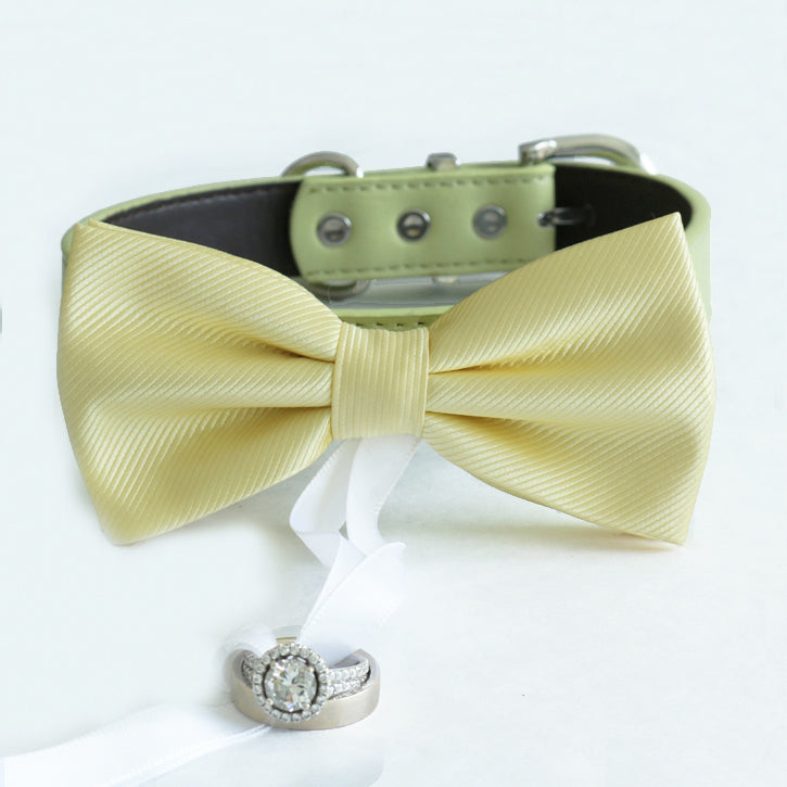Pale yellow bow tie collar Leather collar Dog ring bearer ring bearer adjustable handmade XS to XXL collar bow Puppy proposal blue navy collar , Wedding dog collar