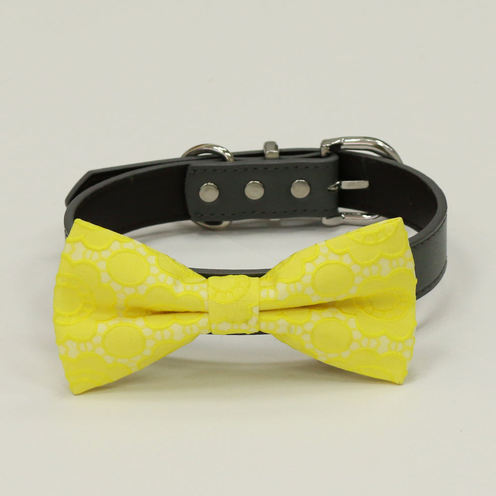 Yellow Floral dog bow tie collar, Spring wedding, bow attached to collar , Wedding dog collar