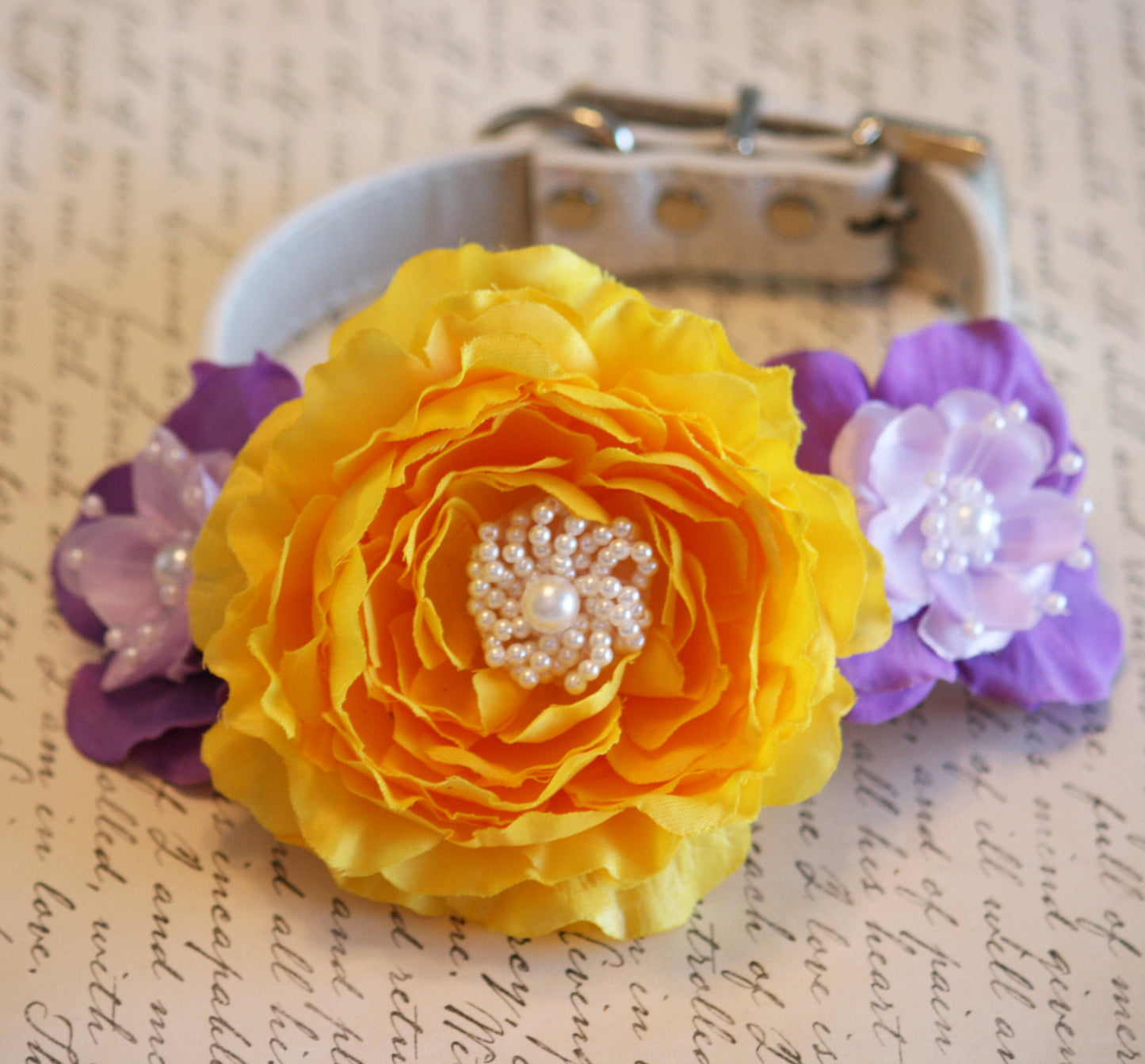 Yellow, Purple and Lavender wedding Floral Dog Collar, Pet Wedding ideas , Wedding dog collar